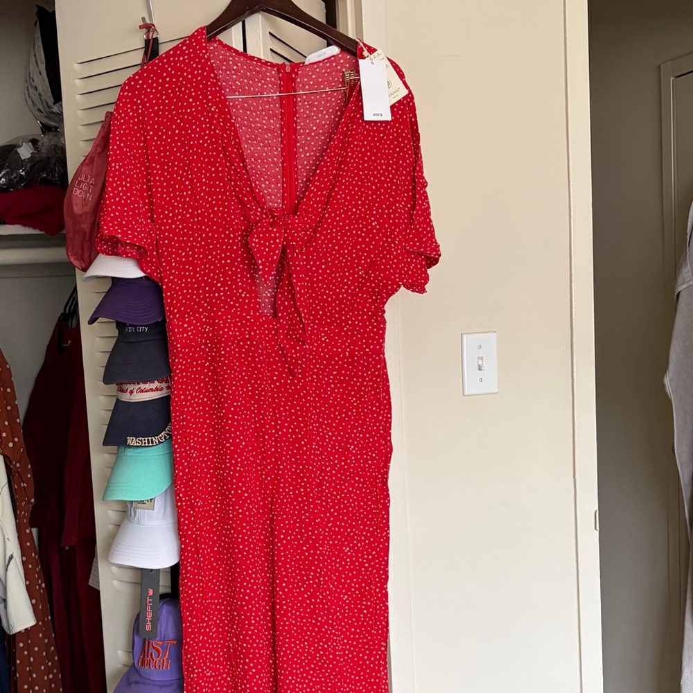 Red Polka Dot Tie-Front Jumpsuit